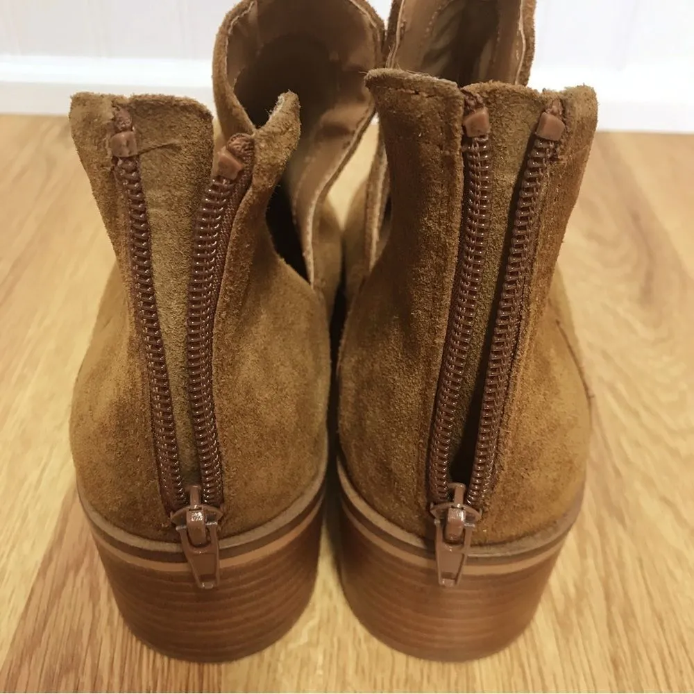 STEVE MADDEN Brown Suede Open Side Ankle Boot Bootie Chunky Heel Leather Size 10 - Image 7