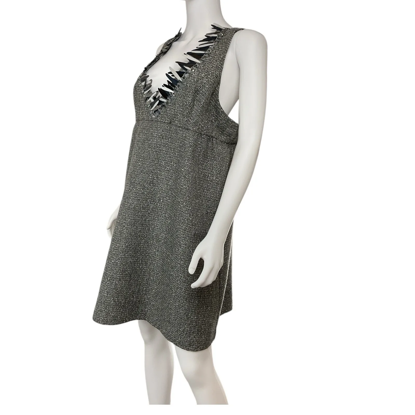 Anna Sui 20th Anniversary Tweed Bouclé Dress Size XLarge Metallic‎ Silver Grey Gray - Image 3