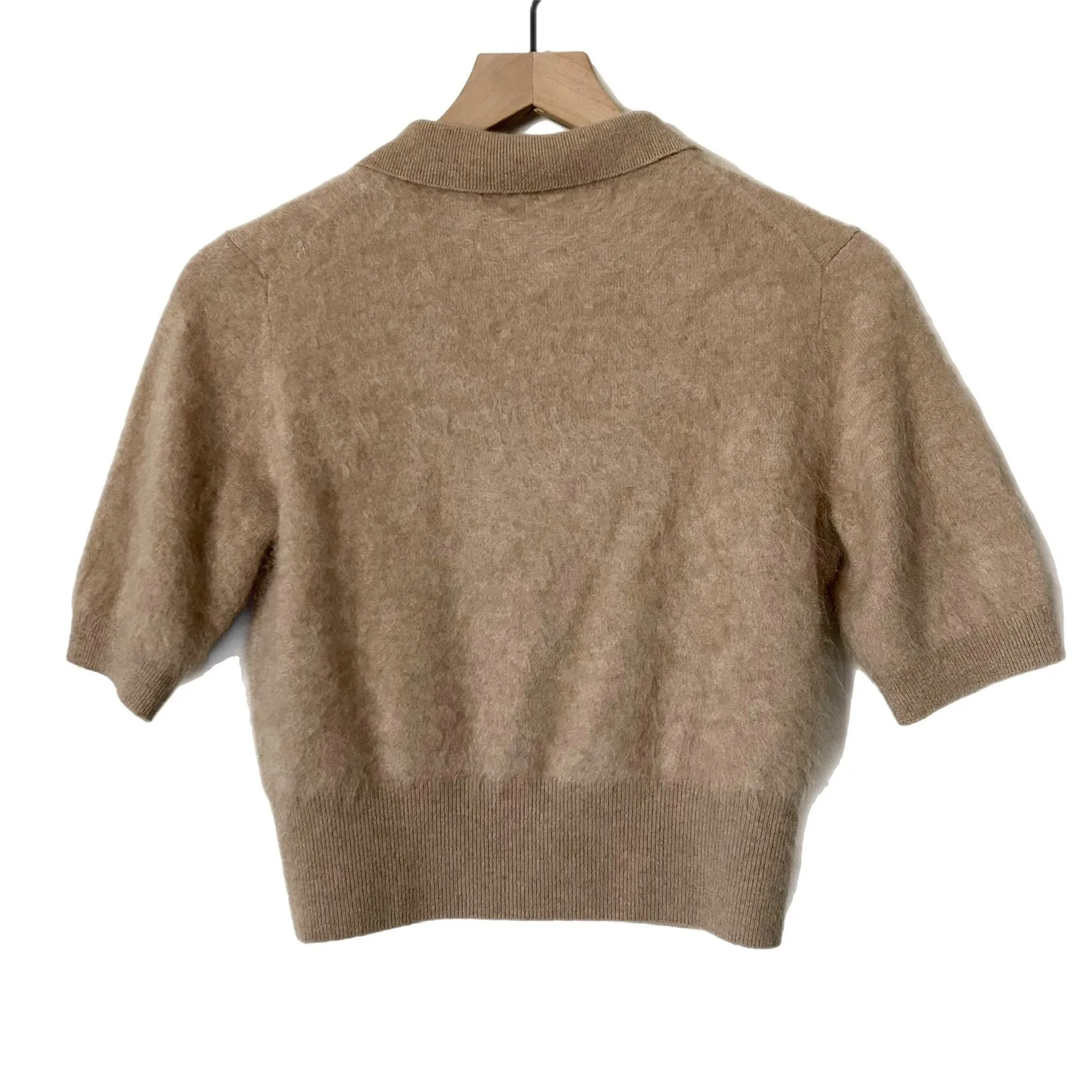 NakedCashmere Maisie Brushed Cashmere Collared Sweater Short Sleeve Size XS/S Tan - Image 3