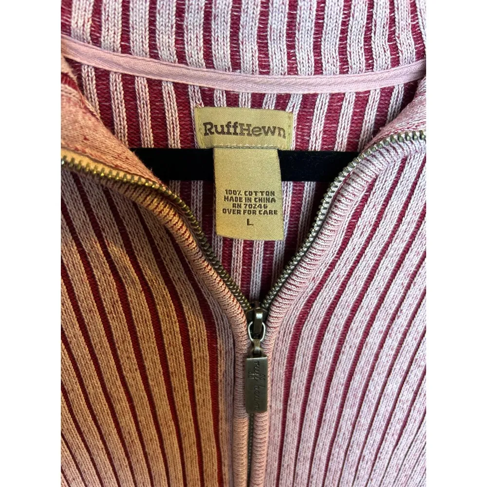 Ruff Hewn Vintage Red Vertical Ribbed Zipper Jacket Women Size Large 100% Cotton - Image 6