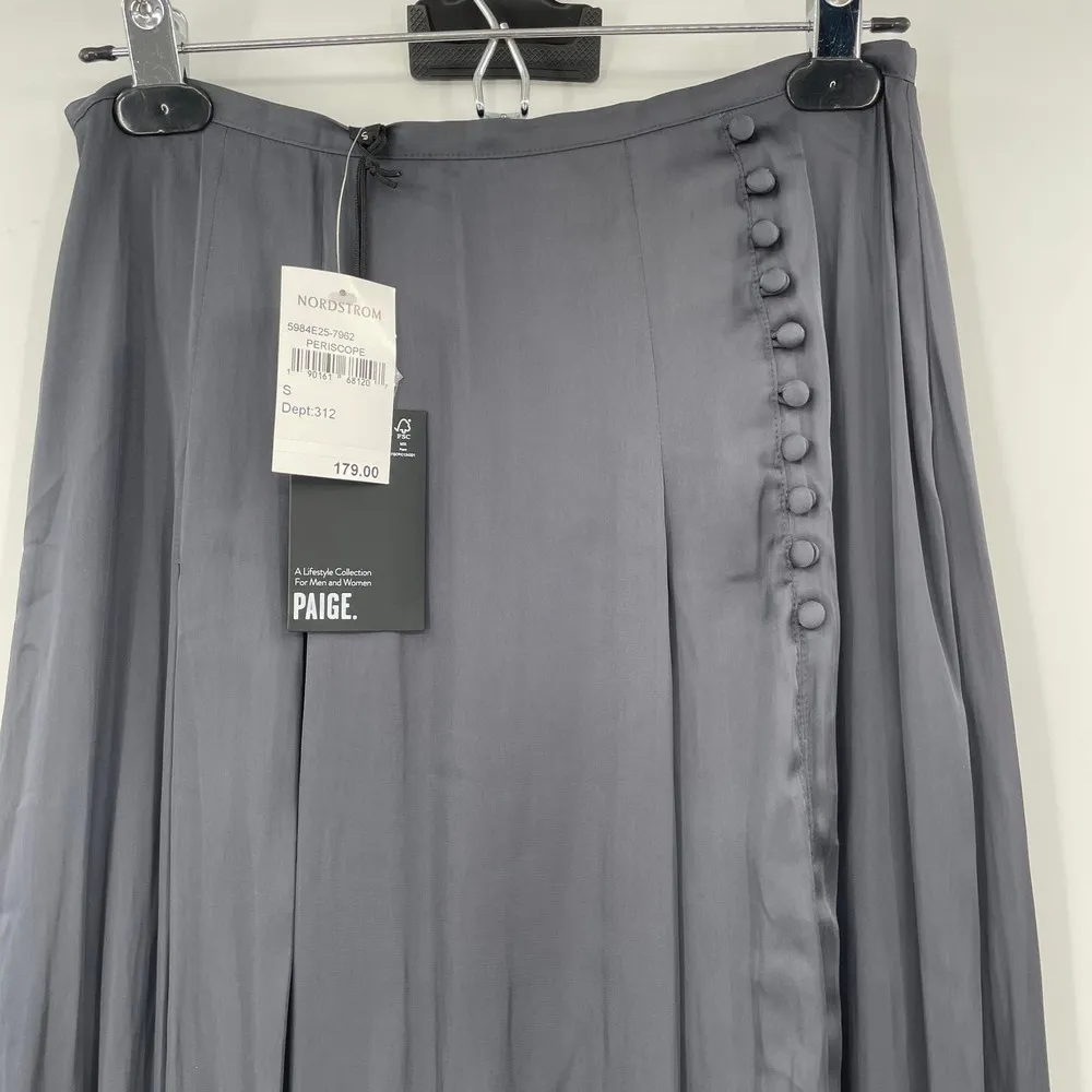 NWT Paige Aerynne Front Slit Midi Skirt In Periscope Satin Buttons Size Small - Image 4
