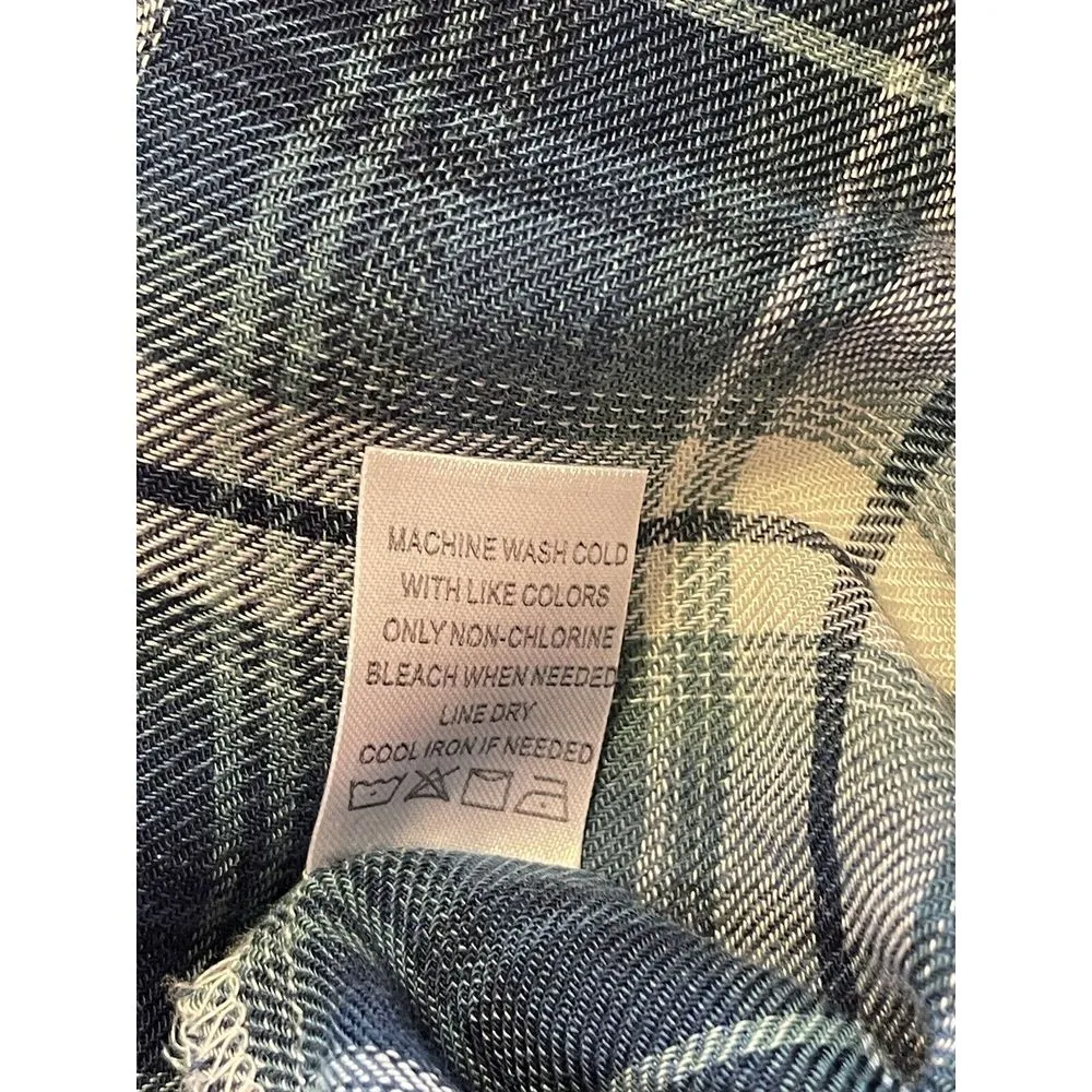 Country Living Shirt Sz L Blue/Green Plaid Flannel Lace Back Button Up‎ Western Size L - Image 5