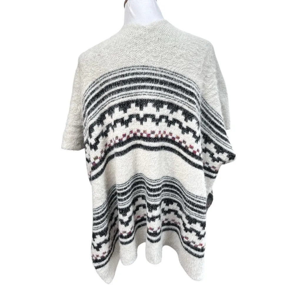 Akemi + Kin Southwest Pattern Pancho Sweater White Black One Size Fits Most - Image 3