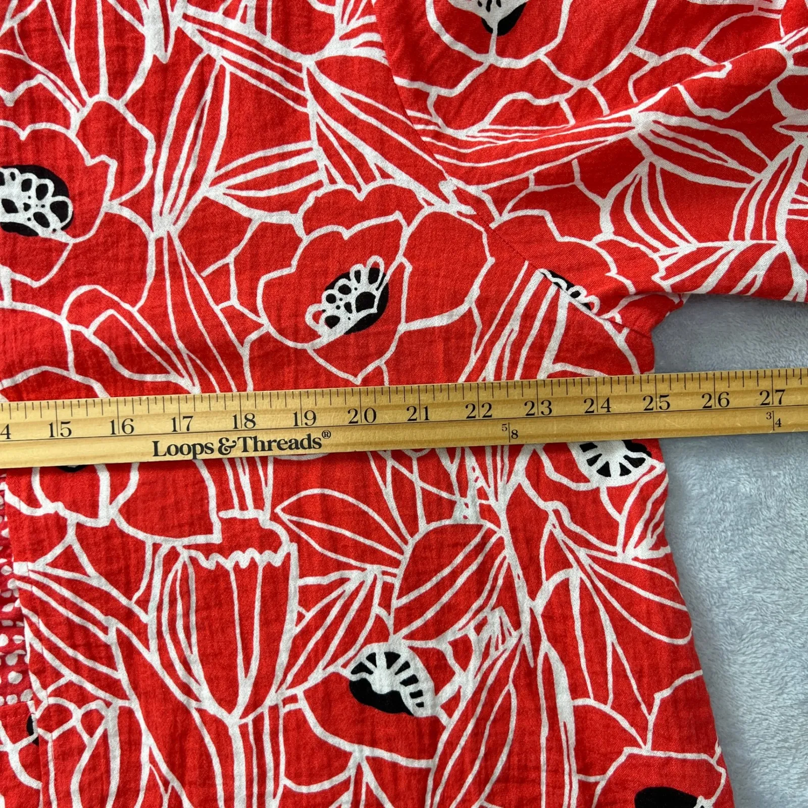 Habitat Red Floral Print Smocked Front Details Blouse Top Plus Size XL Boxy - Image 8