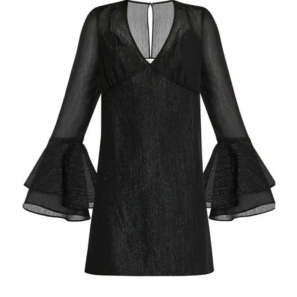 NWT‎ BCBGeneration Bell Sleeve Metallic Black Mini Dress Party Event New Size XS - Image 10