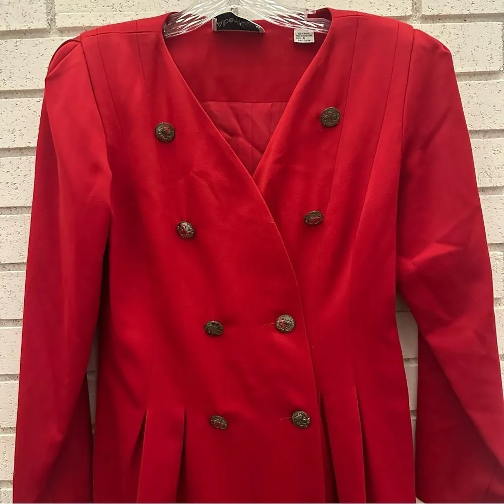 Albert Nipon Red 100% Wool Pea Coat Size 6 Red - Image 2