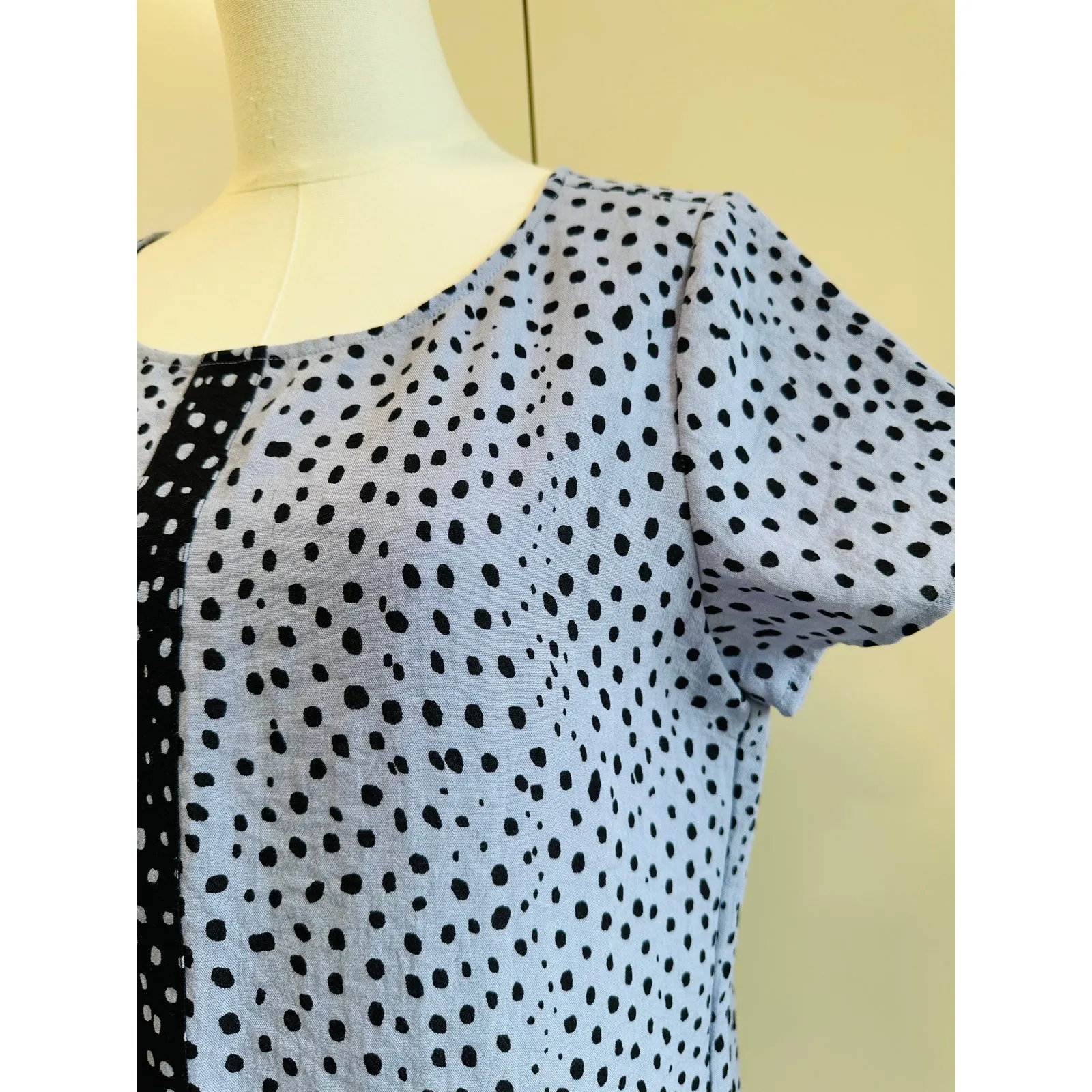Womens Dress Sheath/tunic Polka Dot Blue Black Size Small Kneelength Lagenlook - Image 2