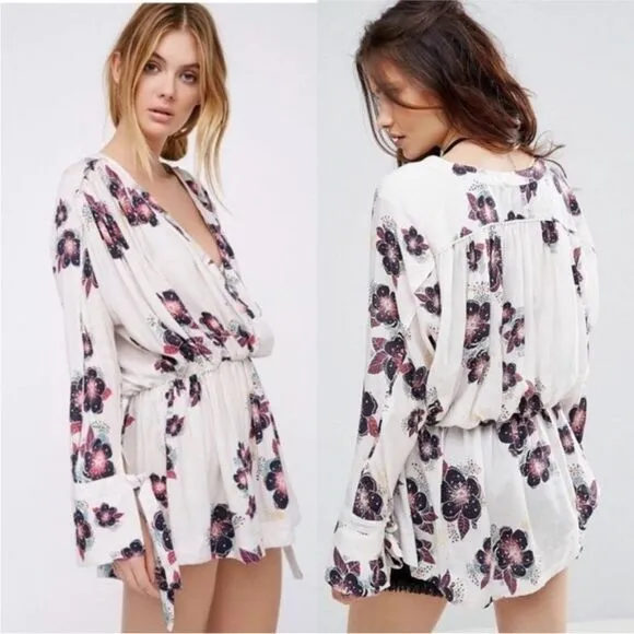Free People Womens Size Small Tuscan Dreams Wrap Floral Tunic Blouse - Image 2