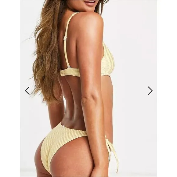 NEW Rhythm Noumea rib tie side bikini bottom in lemon yellow, size M Yellow Size M - Image 3