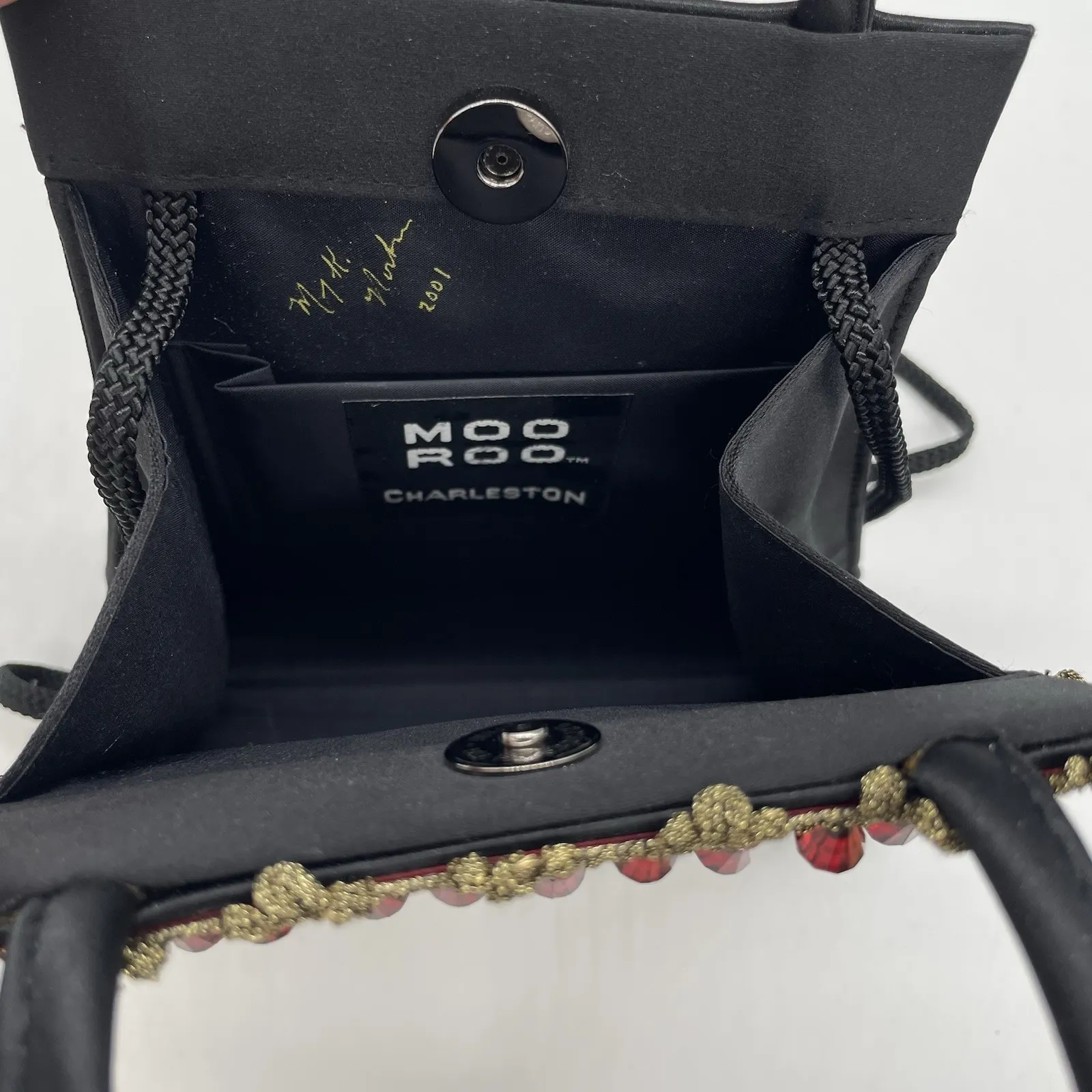 Vintage 2001 MOO ROO Charleston Black Satin Purse Hand Painted Signd Mary Norton - Image 7