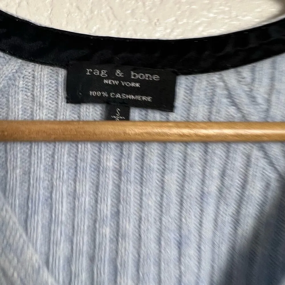 Rag & Bone Blue 100% Cashmere Ribbed Knit V-Neck Oversized Sweater Size Small - Image 4