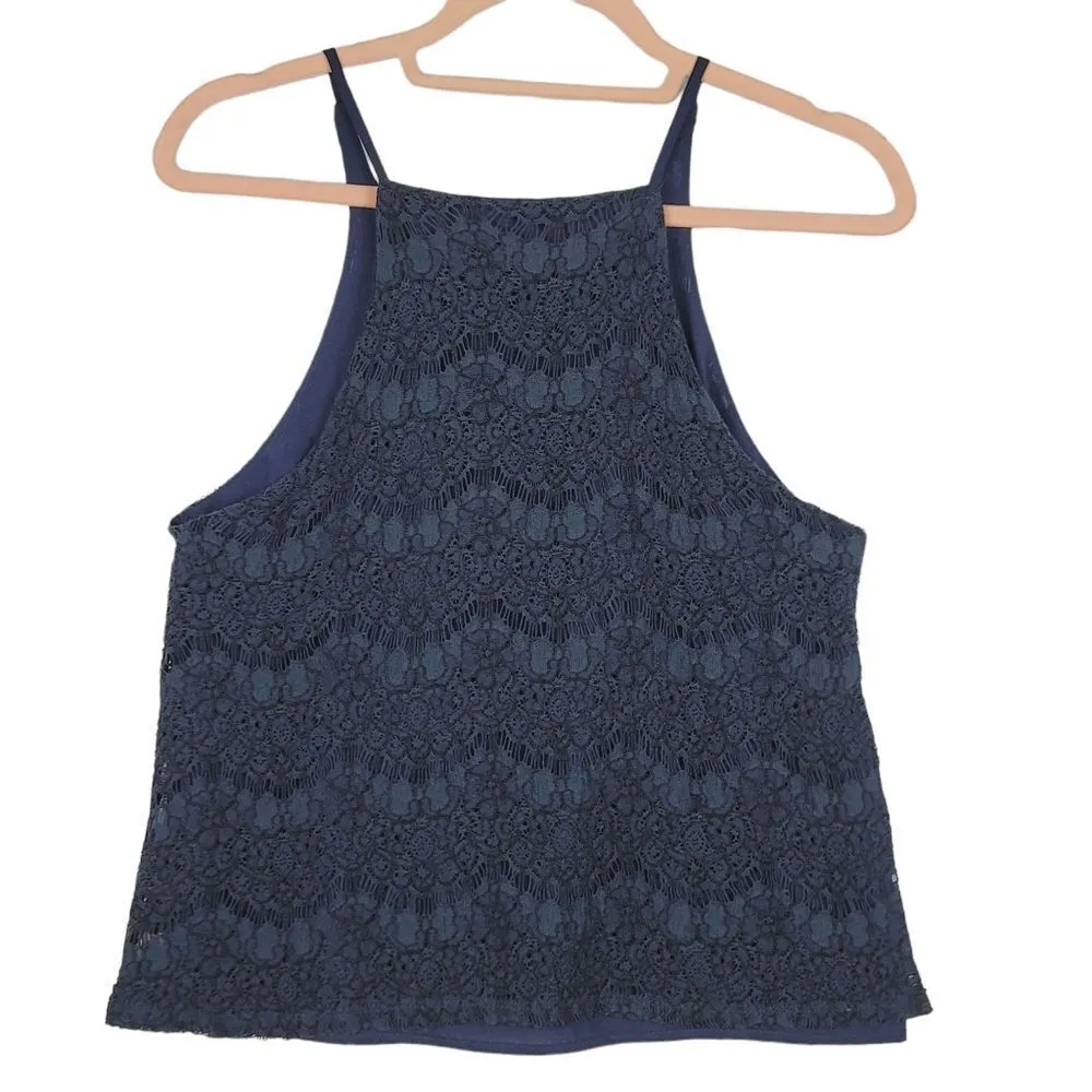 Monteau Blue Lace High Neck Spaghetti Strap Top Sz  L - Image 2