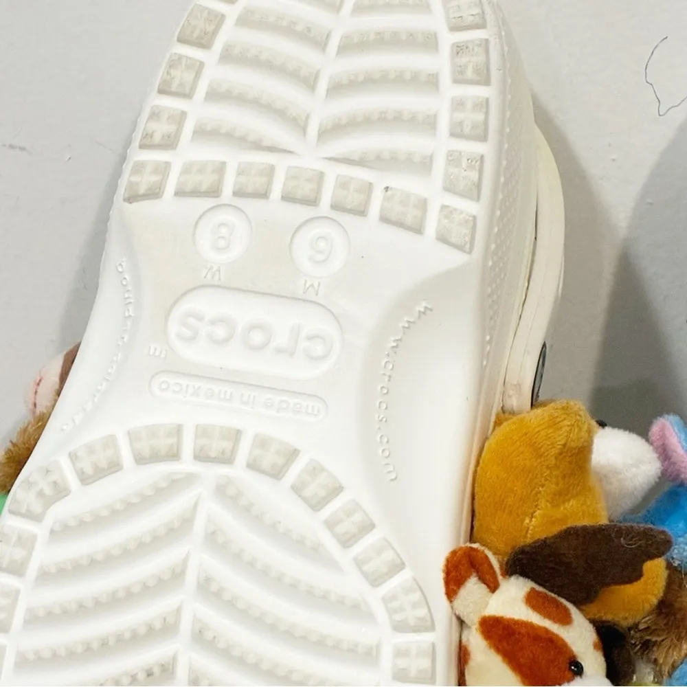 Crocs Size 8 White Multi Color Plushy Stuffed Animal Slip on Shoes - Image 7