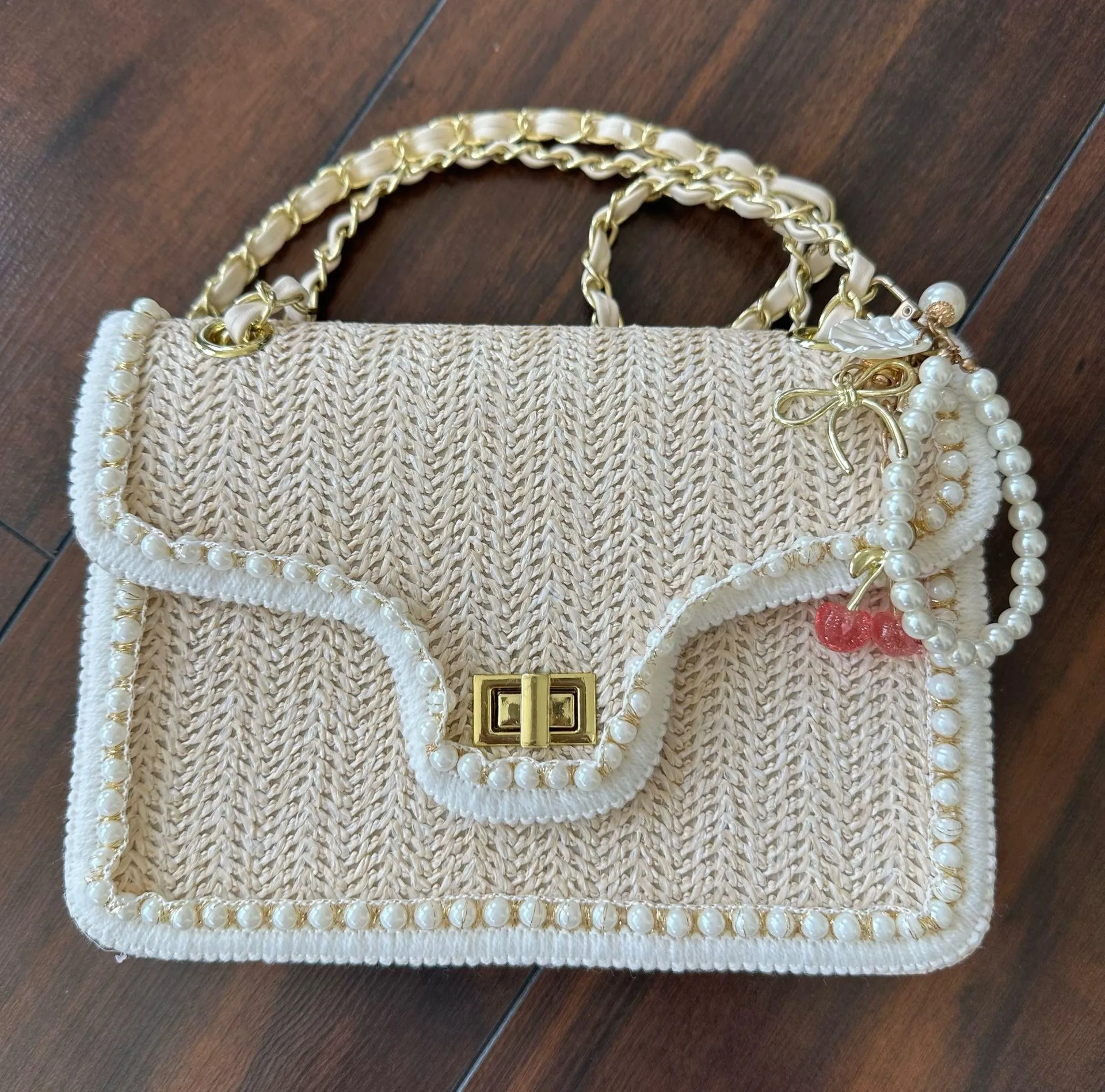Shein woven shoulder bag with bag charms - Image 2