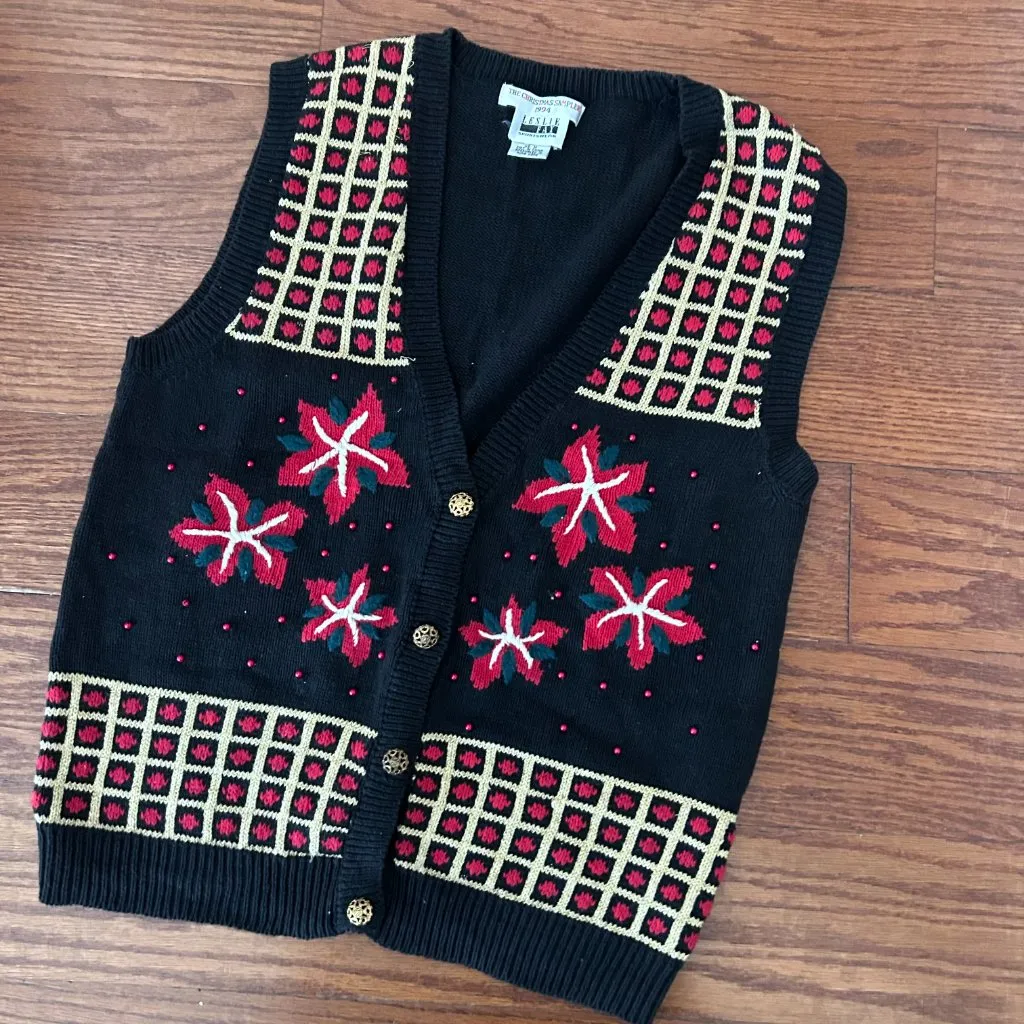 Vintage 90s Leslie Fay The Christmas Sampler Sweater Vest Size Medium Embroidere - Image 5