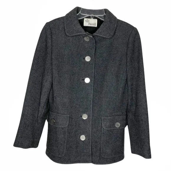 HAROLD Wool Blazer Jacket Grey Silver Buttons Retro VINTAGE Fits Small Medium Gray - Image 12