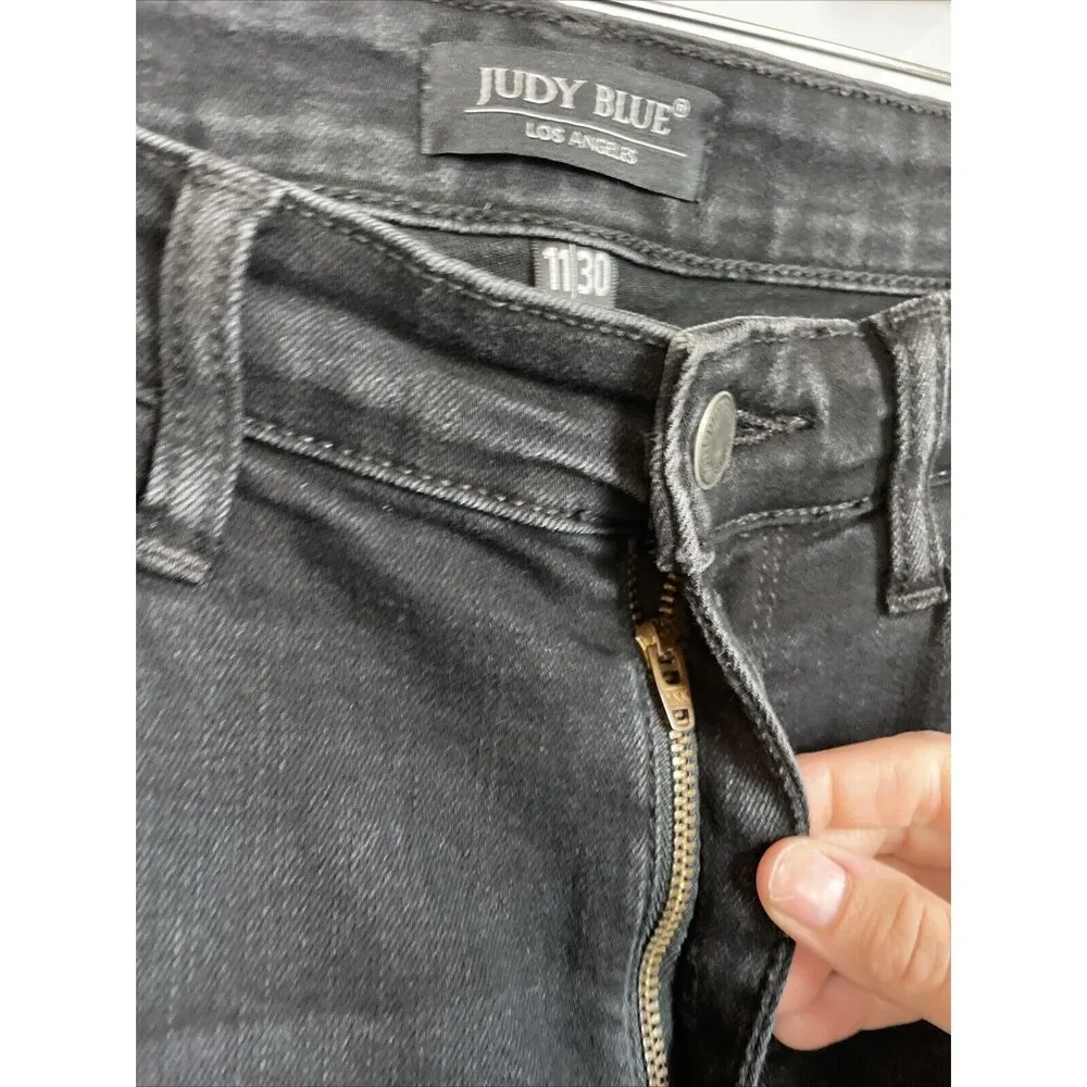 Judy Blue Jeans Womens Size 11/30 Black Distressed Ankle Stretch Boyfriend Fit - Image 3