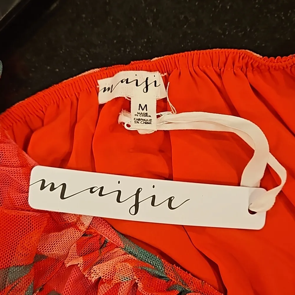 💕MAISIE💕 Floral Long Sleeve Mesh Midi Dress Red/ Pink Floral Print Medium NWT - Image 9