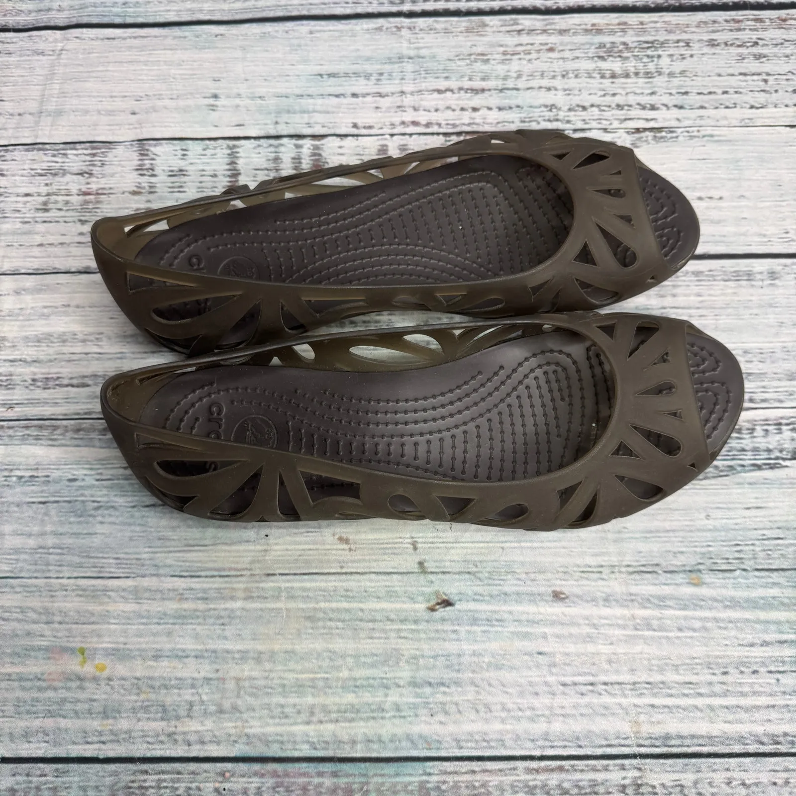 CROCS Brown Cutout Ballet Flats Slip-On Comfort Shoes 9 - Image 2