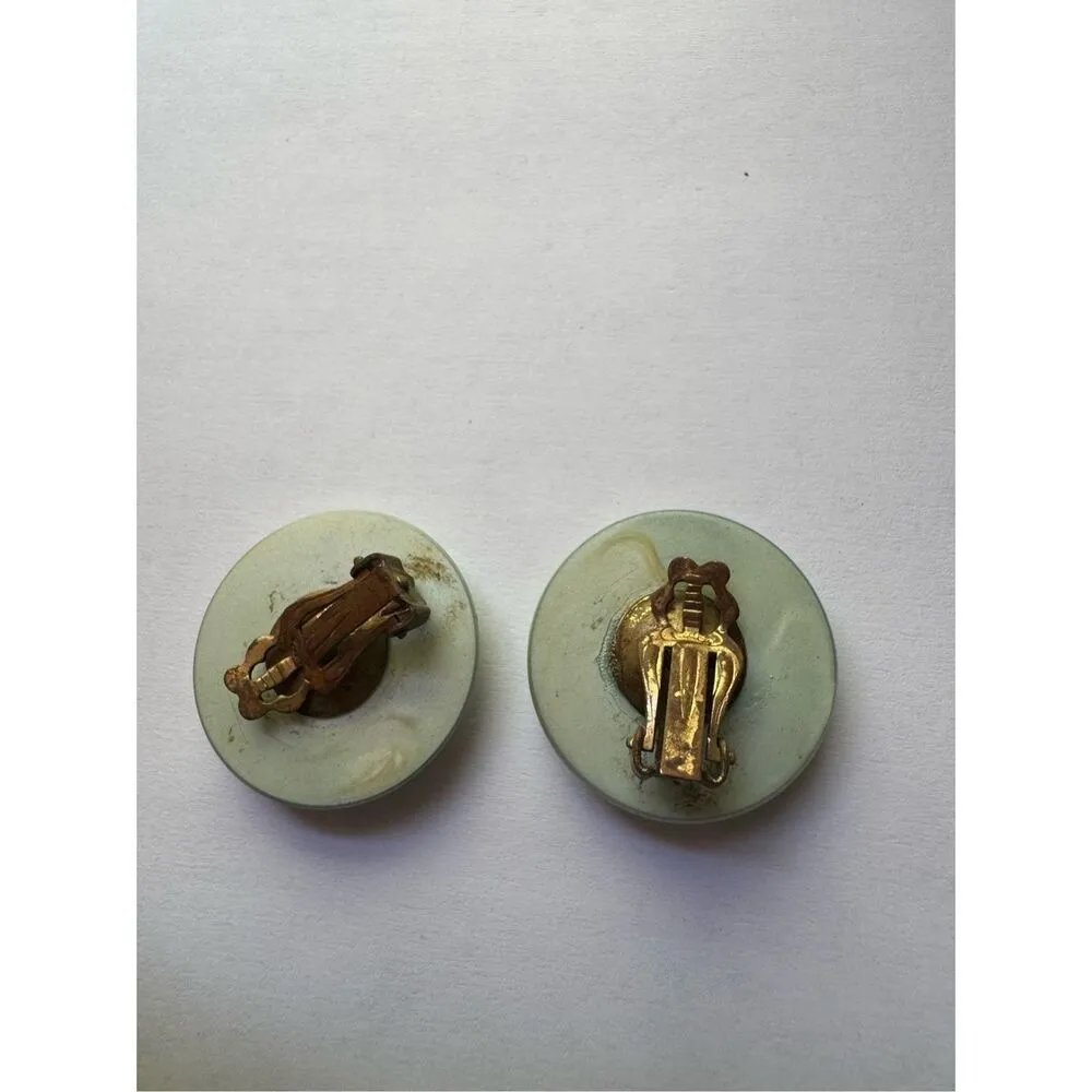 80s Vintage Womens Chunky Round Green Clip On Earrings Chic Minimalist Retro 90s - Image 3