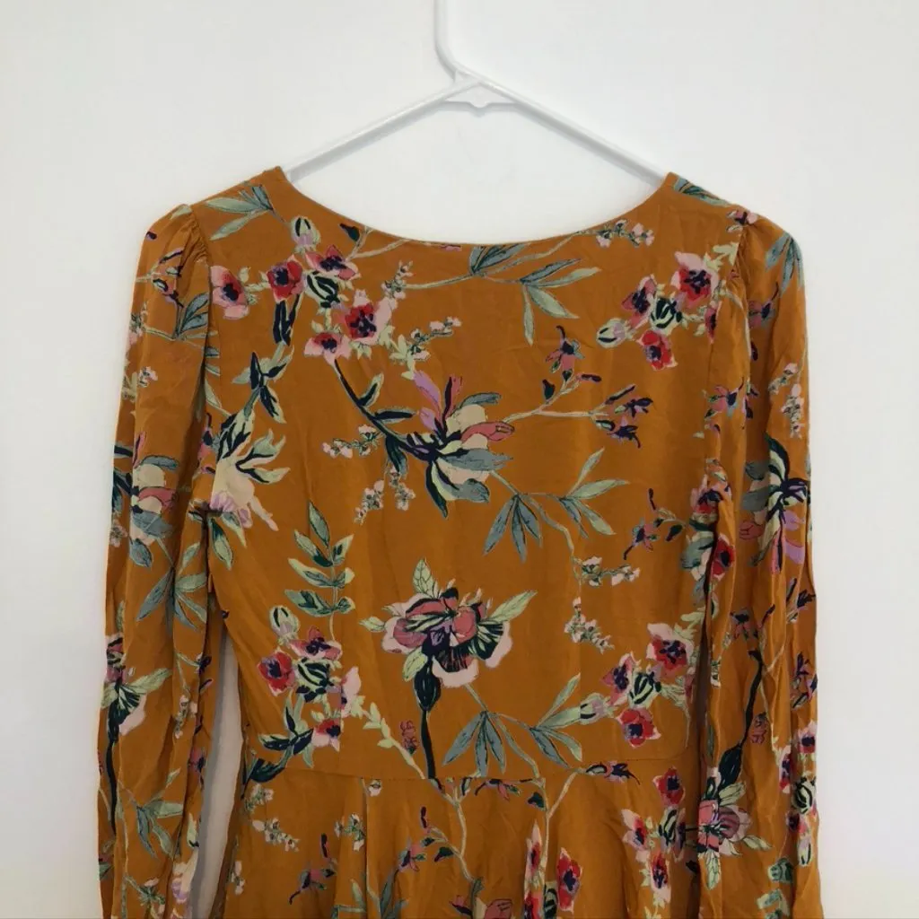 ECOTE URBAN OUTFITTERS Rosalinda Floral Long Sleeve Mini Dress Mustard Fit Flare - Image 14