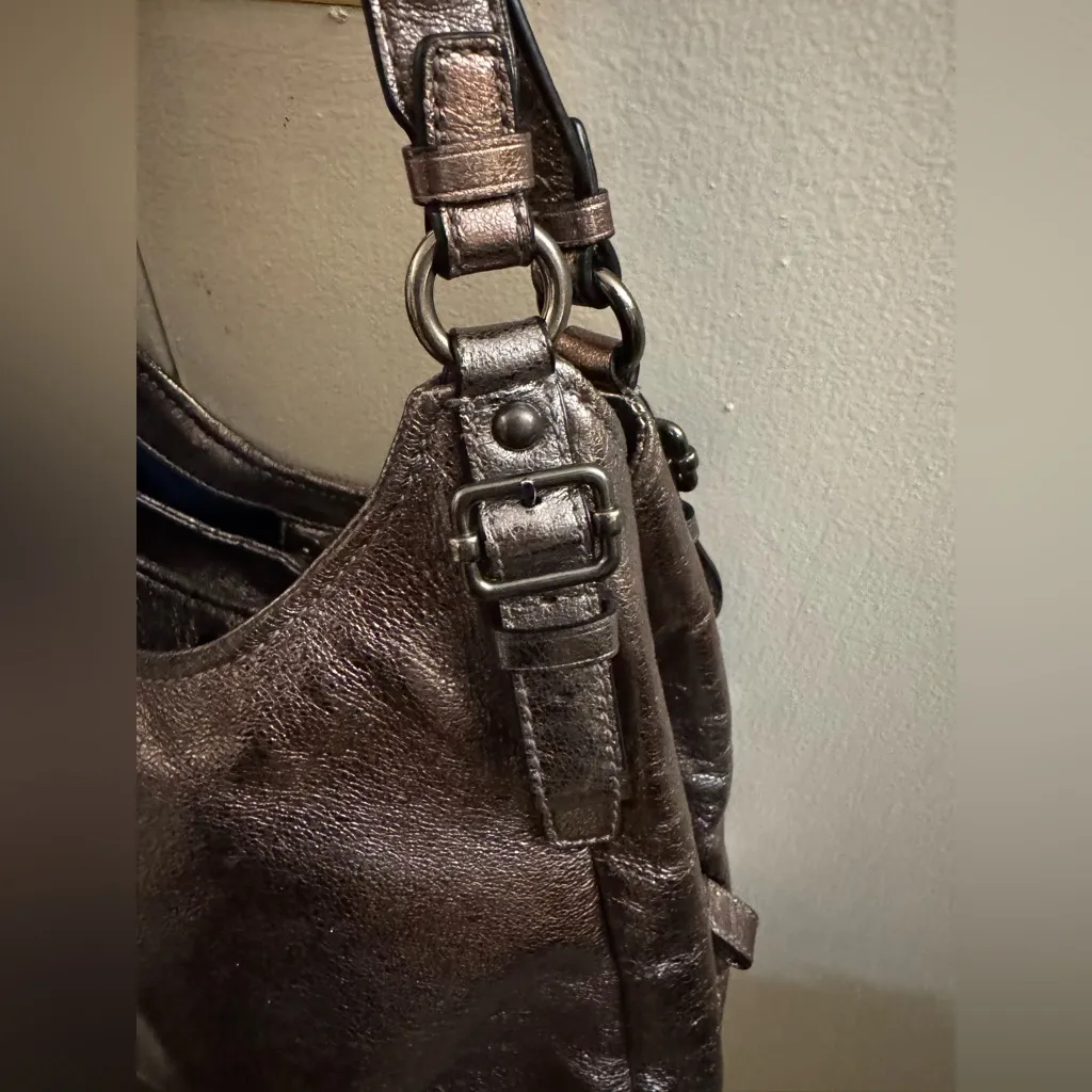 Coach Madison Maggie Metallic Gunmetal Leather Hobo Bag Excellent Vintage Y2K - Image 7