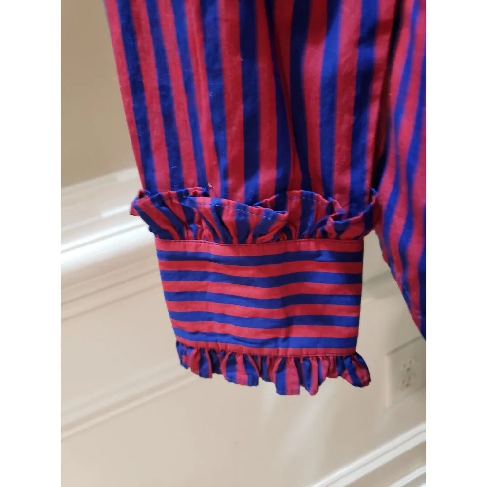 J. Crew Red & Blue Striped Long Sleeve Ruffle Trim Tuxedo Top Blouse XS - Image 12