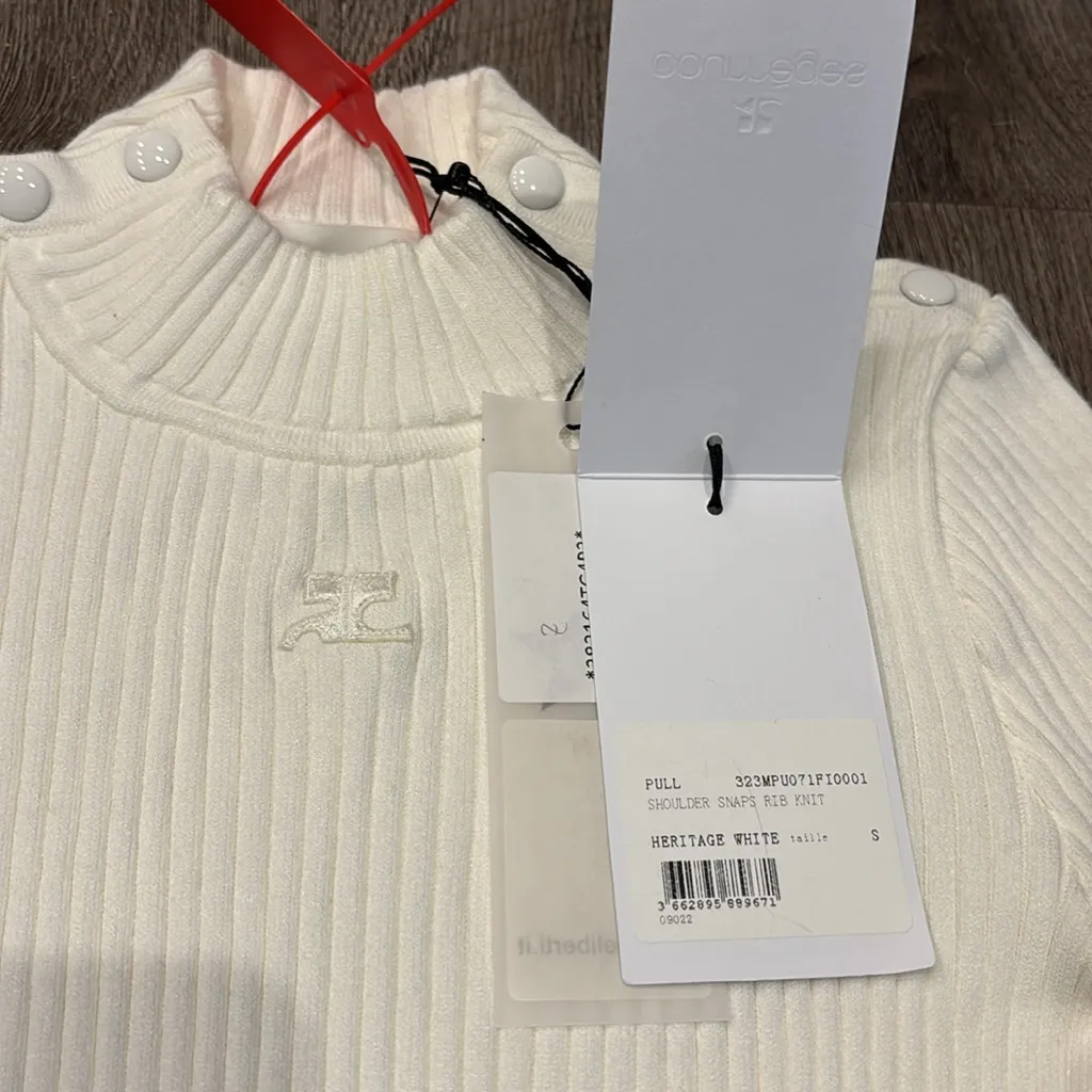 Courreges Logo Embroidered Ribbed Knit Crop Top White - Image 3