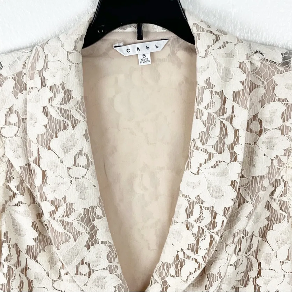 CABI Ivory Floral Lace Victorian Sheer Long Sleeves Short Blazer #249, Size 6 - Image 7