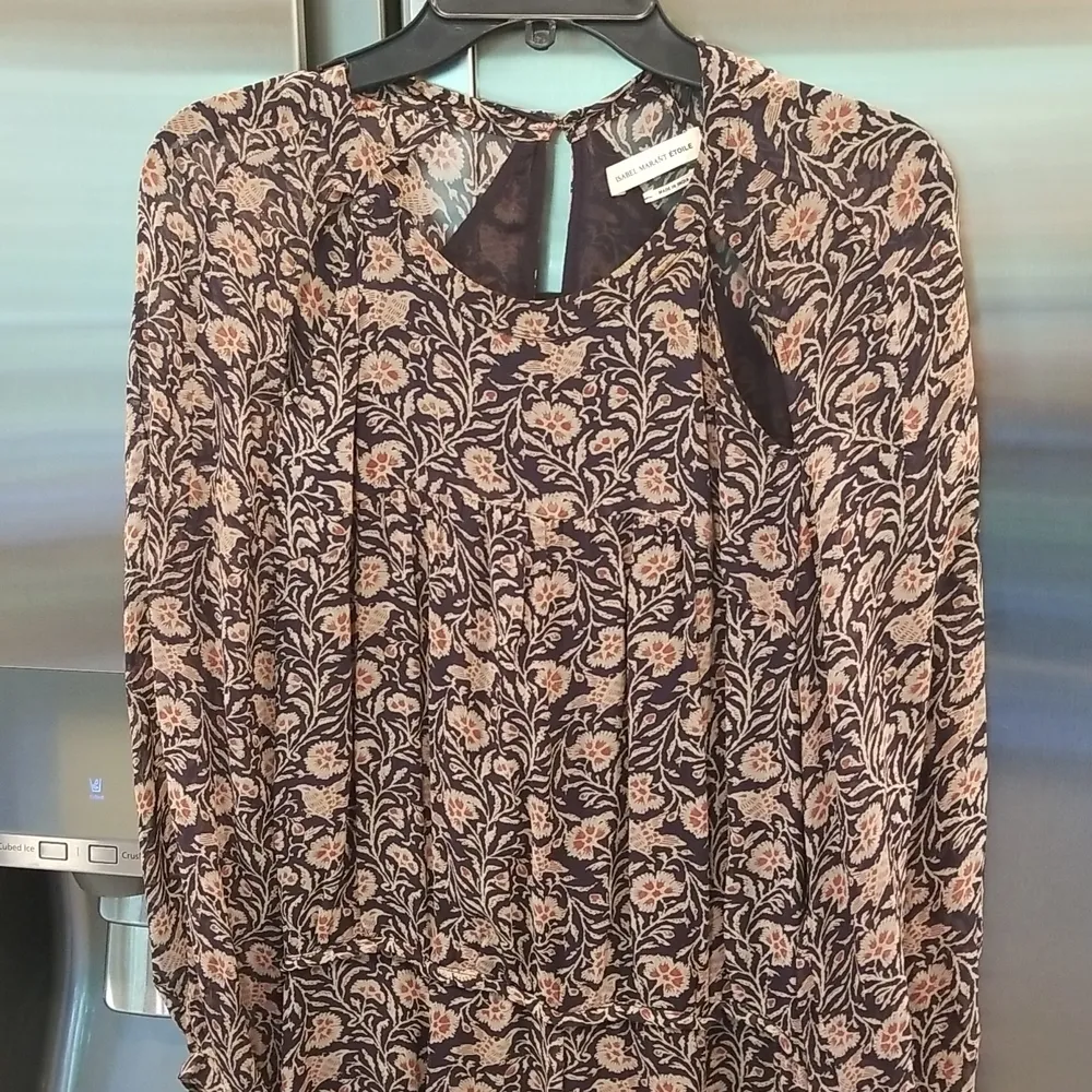 💕ISABEL MARANT💕 Drecious Printed Georgette Maxi Dress Mushroom Bird Floral 42 - Image 12