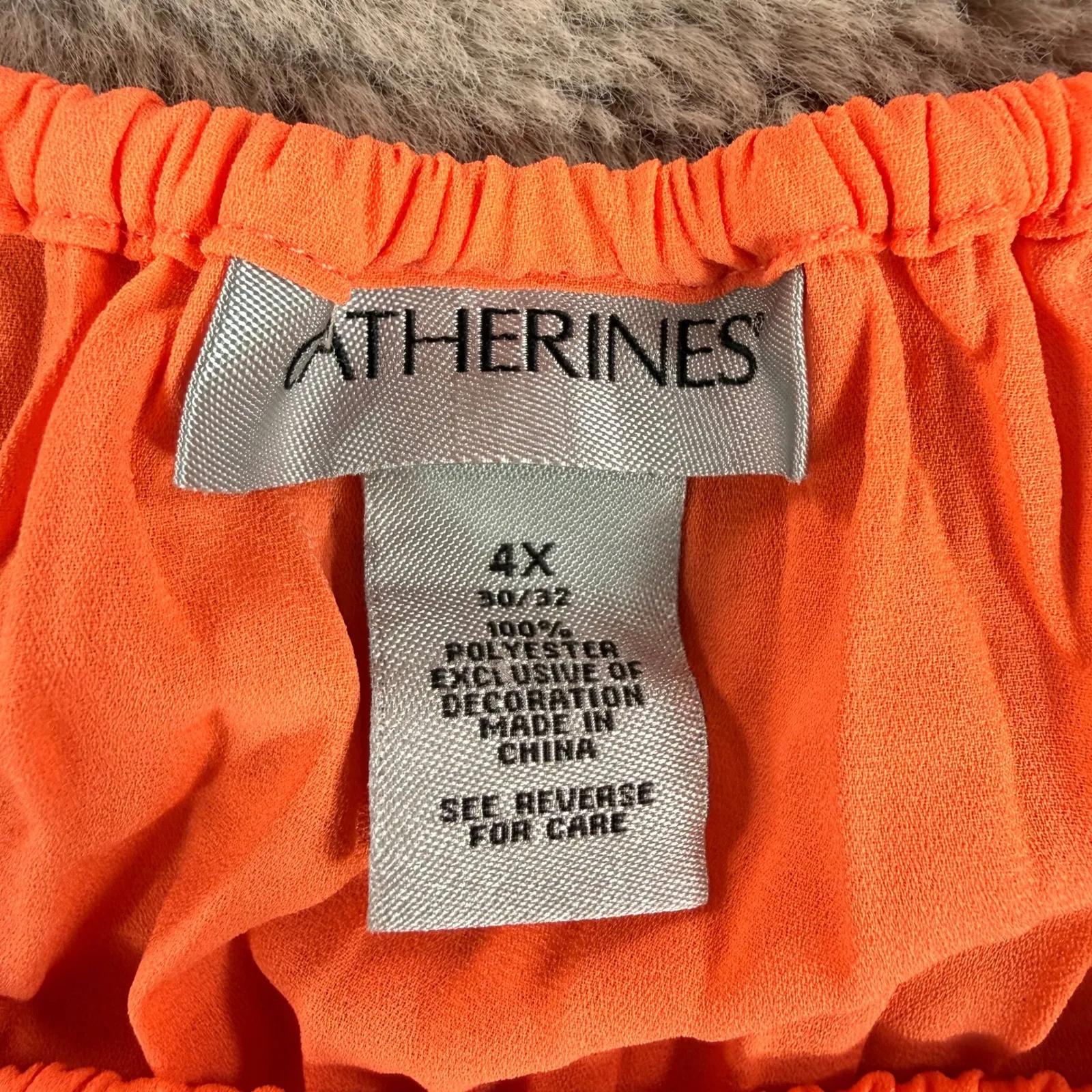 Catherines 4X Orange Crinkle Gauze Peasant Blouse Crochet Trim Plus Size Top - Image 2