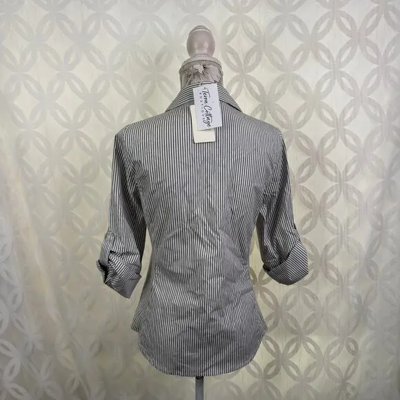 Active USA White Olive Stripe Woven Button Down‎ Blouse Size M NWT - Image 10