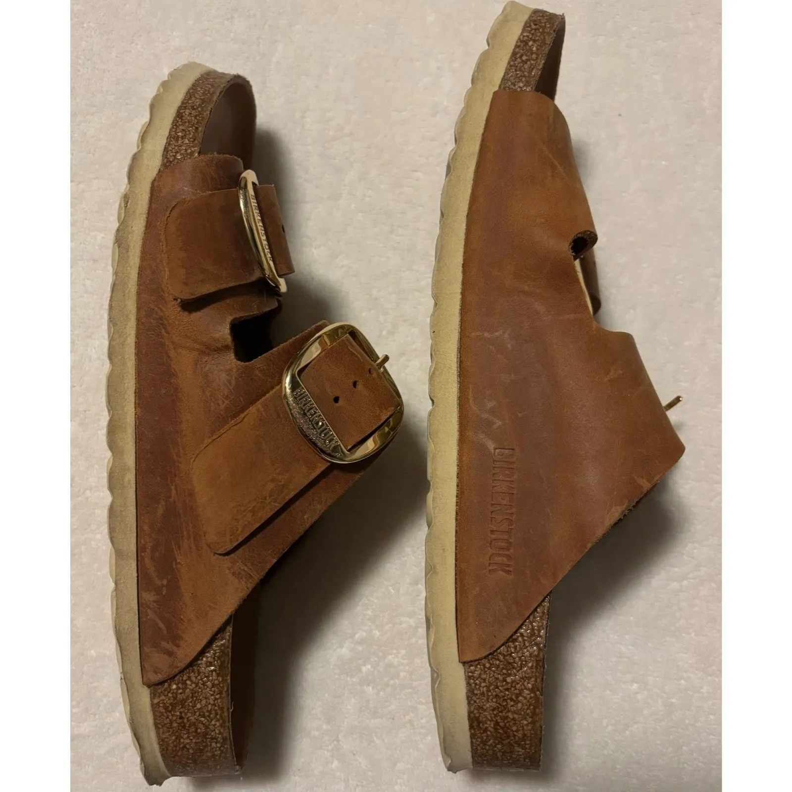 Birkenstock Arizona Big Buckle Cognac Leather Sandals Women Size 39 Brown Gold - Image 7