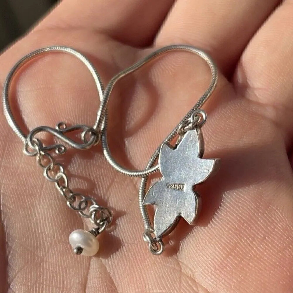 Native American Zuni Sterling Silver Turquoise MOP Flower Bracelet 925 SI Vtg - Image 6