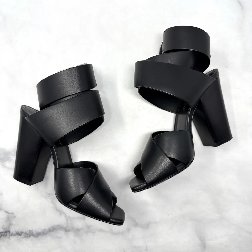 Saint Laurent Oak 100 Buckle Strappy Square Toe Sandal Block Heels Glam Black 36 - Image 9