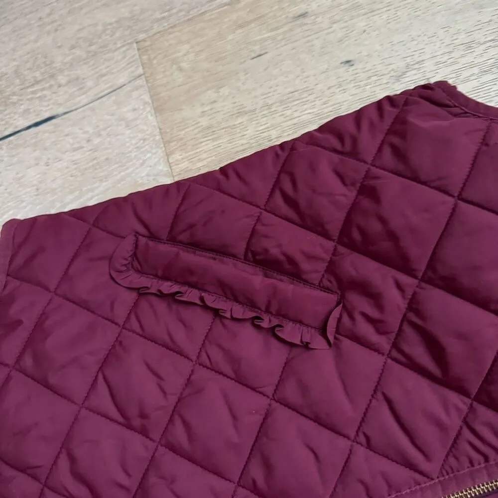 J. Crew Size Small Mercantile Burgundy Red Ruffle Trim Preppy Quilted Vest - Image 3