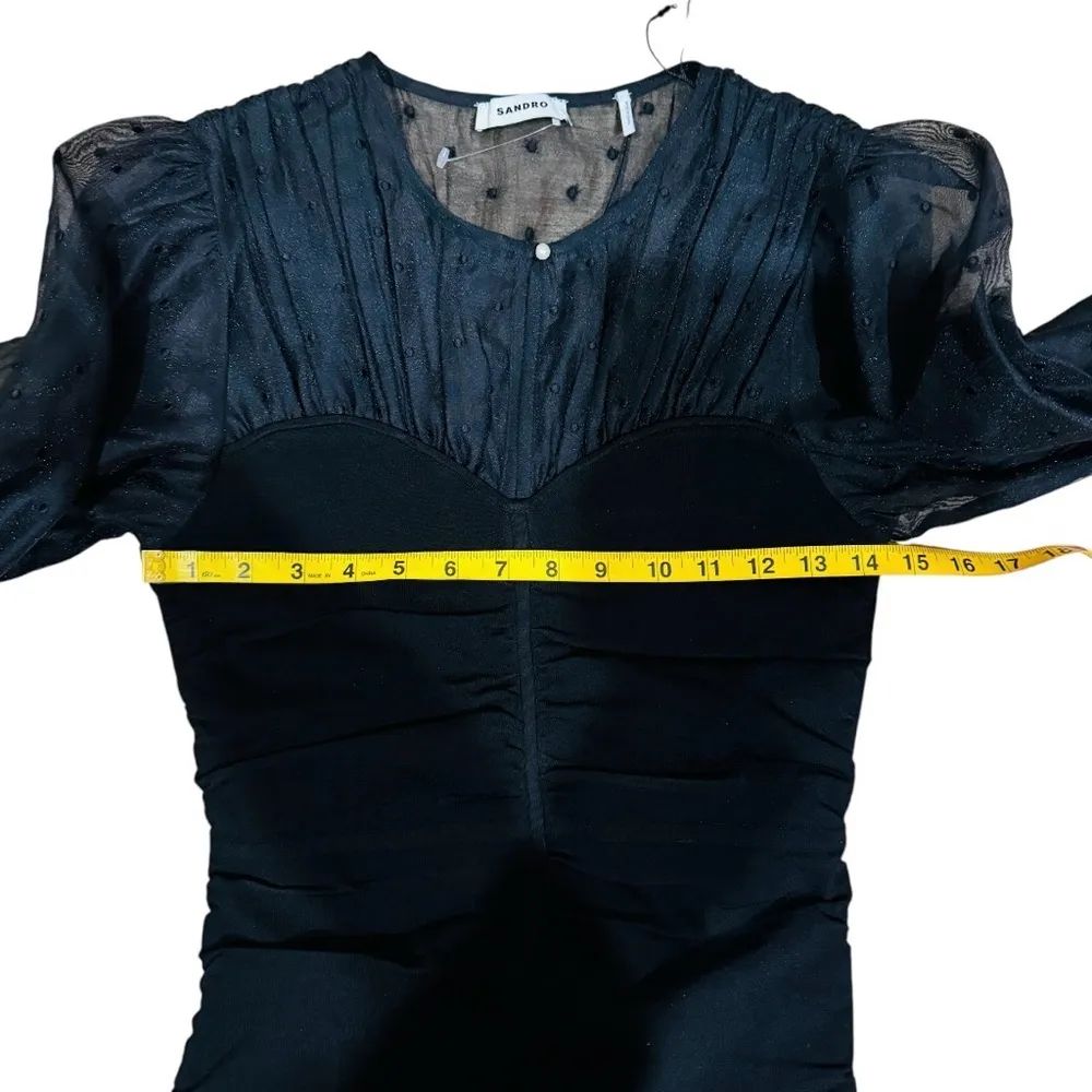 SANDRO Balmora Swiss-Dot Puff-Sleeve black mini Dress NWT - Image 12
