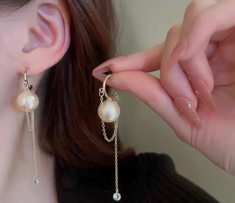 18K Gold Plated Faux Pearl Earrings White - Image 2