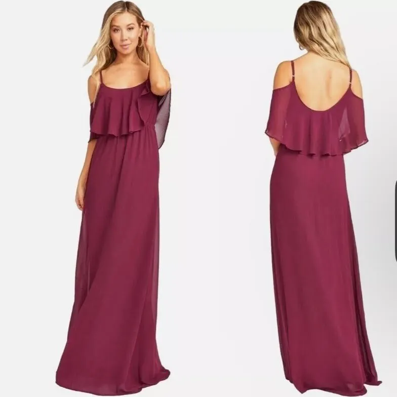 Show Me Your Mumu Flowy Ruffle Maxi Dress in Merlot Chiffon NWT Size XS‎ - Image 2