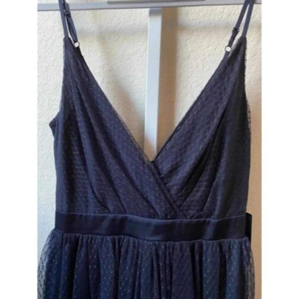 Express Navy Blue Polka Dot Tulle Full Skirt Sleeveless Midi slip Dress y2k sz 0 - Image 6