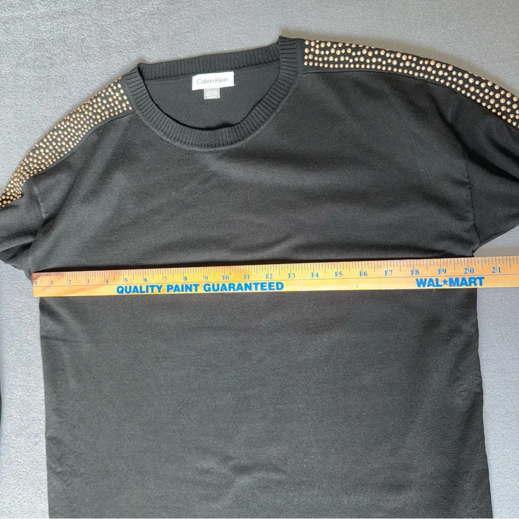 Calvin‎ Klein Womens Edgy Black Sweater Dress Embellished Sleeves size Medium - Image 9