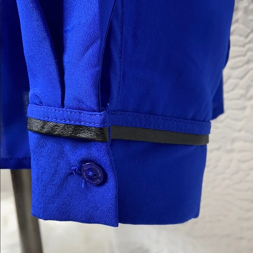 Worthington Women’s Blue & Faux Black Leather Long Sleeve Blouse Size XLP - Image 4