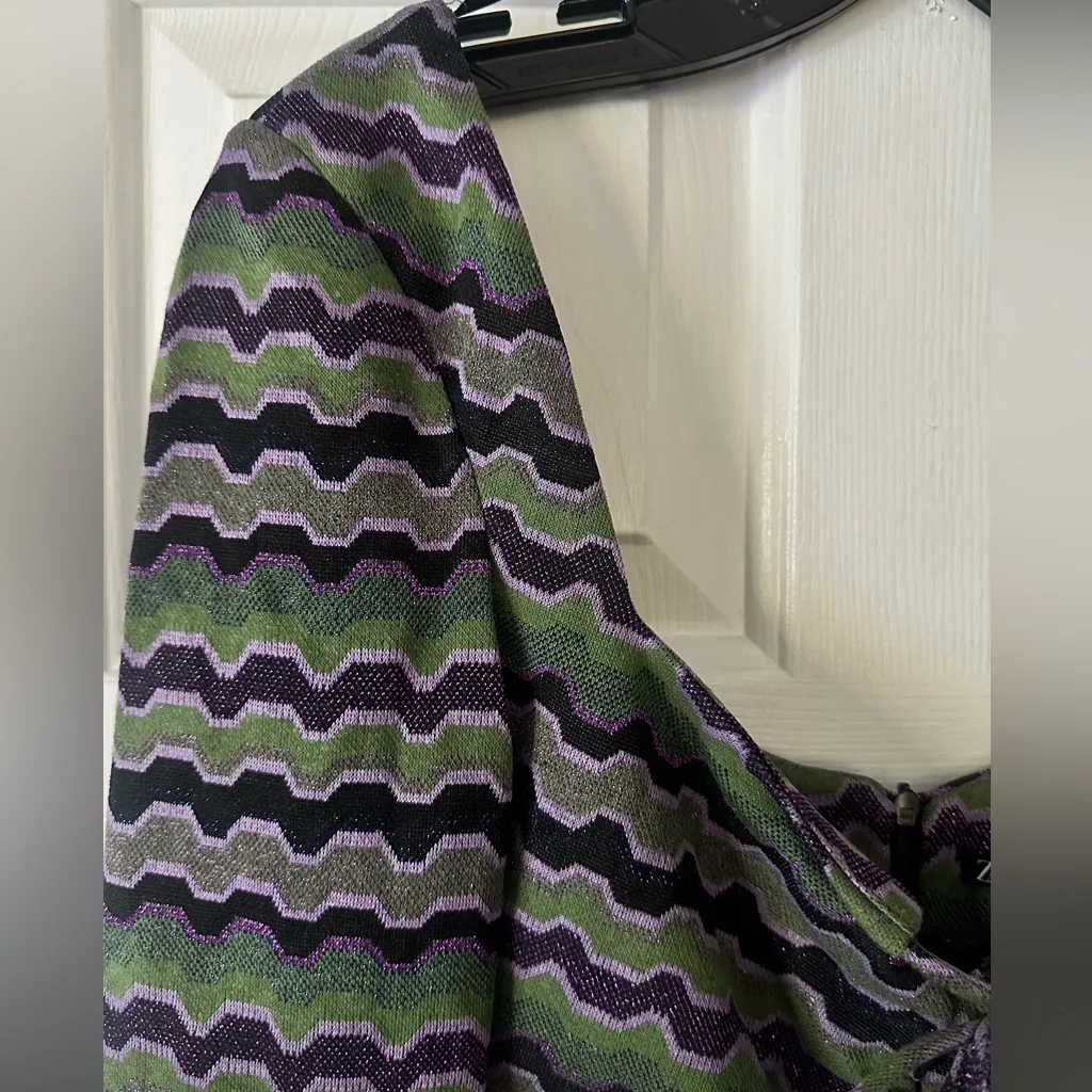 Zara NWOT Green and purple metallic geo stripe mini dress, boho 70s, size small - Image 6