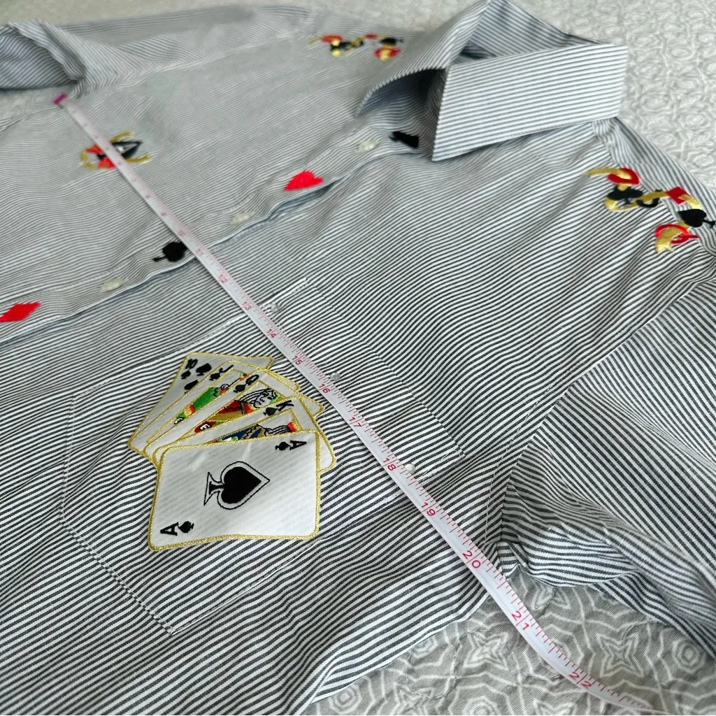 Vintage Fabrizio by Afiva Playing Cards Pinstriped Button Down Shirt Size S Gray - Image 11