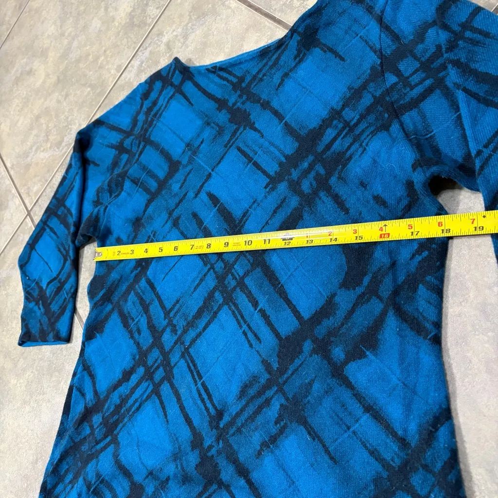 Anne Klein Cashmere Boat Neck Sweater Top Size L Blue Geometric Luxury Modern - Image 6