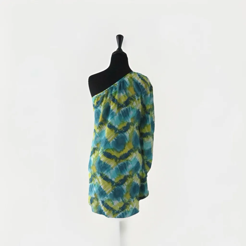 TRINA TURK Silk Dress One Shoulder Size 0 Abstract dopamine Joyful‎ Resort - Image 5