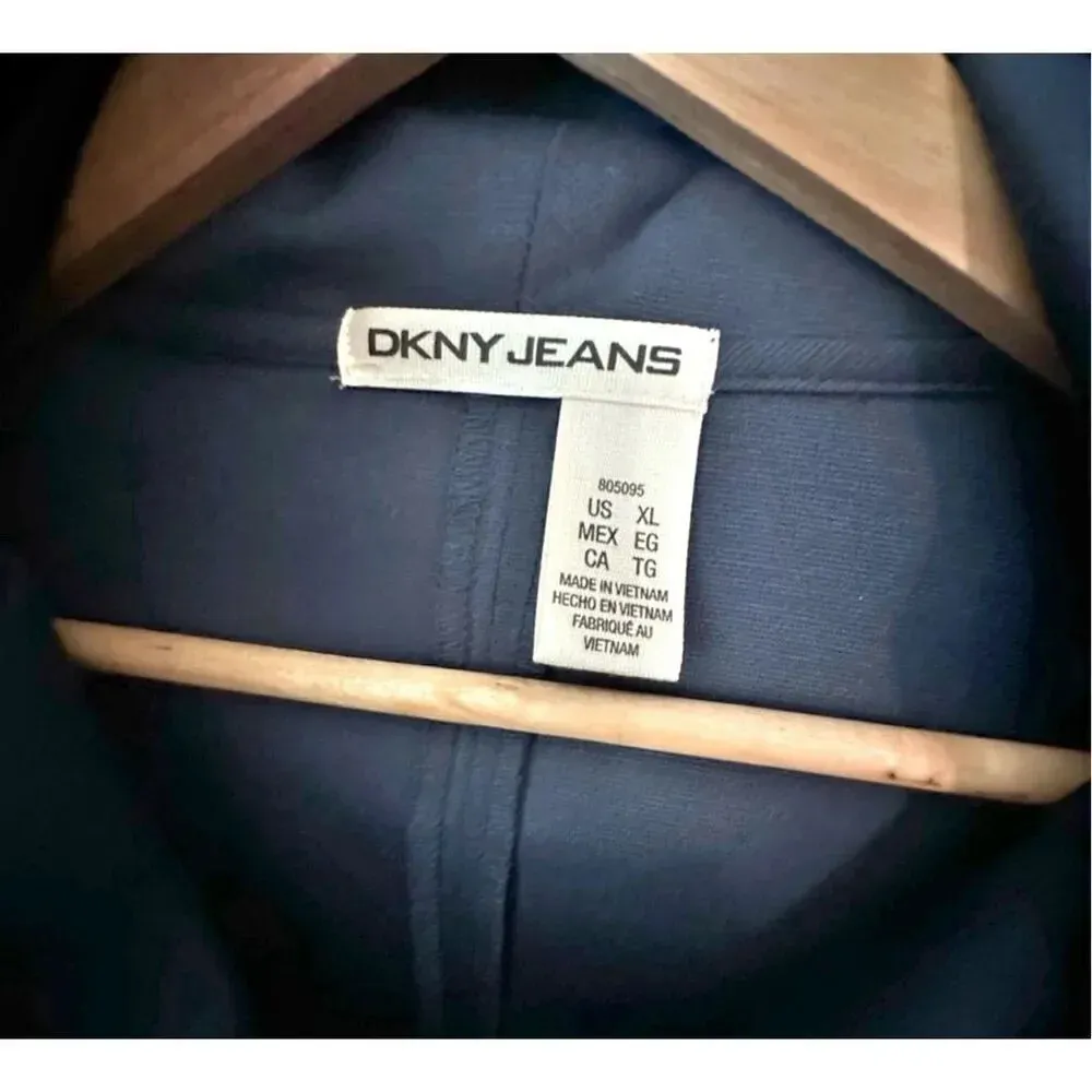 DKNY JEANS | Navy Blue Asymmetrical Zipper Thick Knit Jacket Hood | Size XL - Image 4