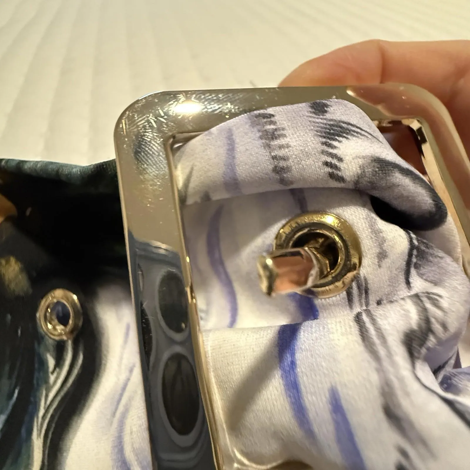 Women’s Small Miami Tropical Fabric Belt Multi Color Gold Tone Buckle - Image 5