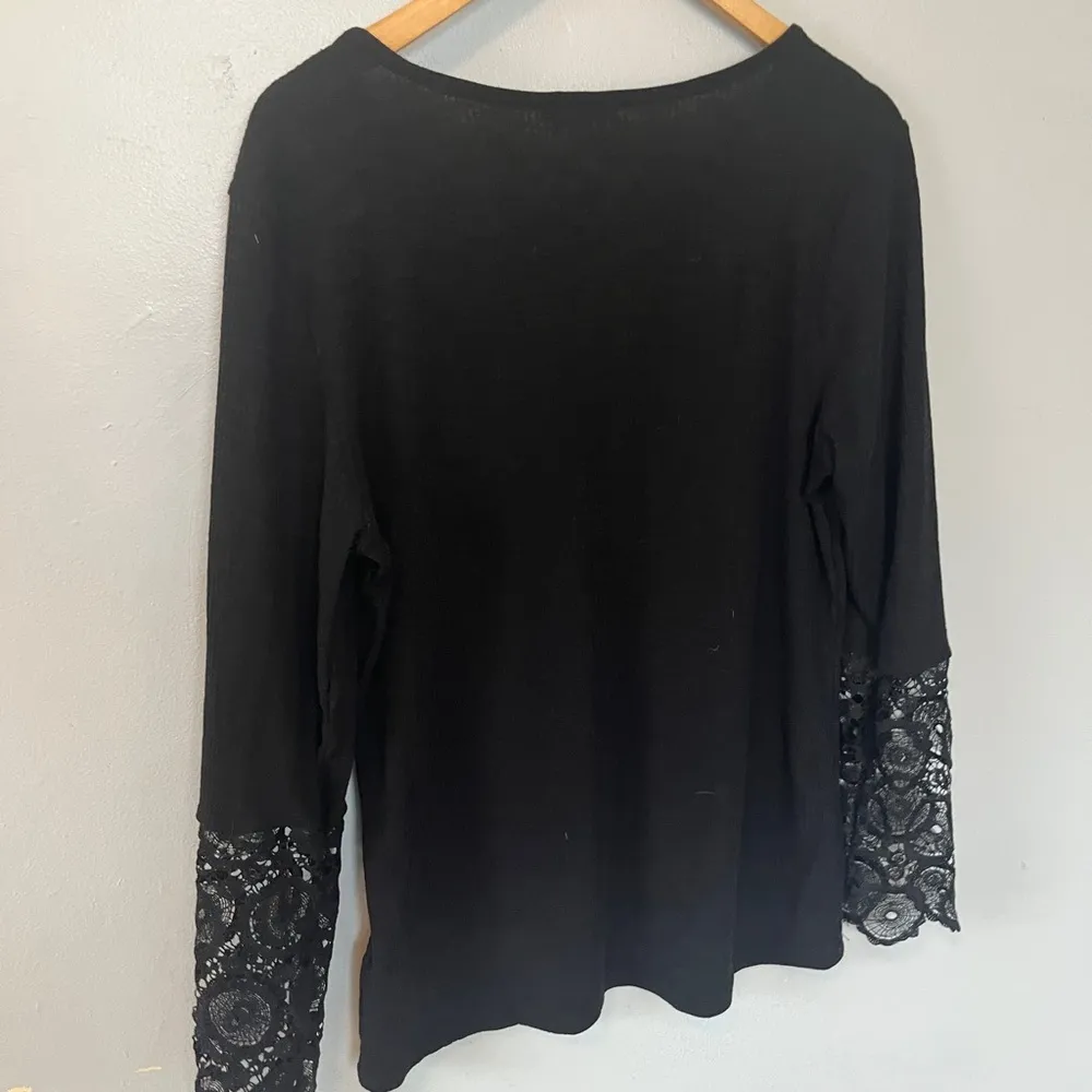 Vafful Womens V Neck Henley Shirts Long Sleeves Tunic Lace Tops Black Large - Image 7