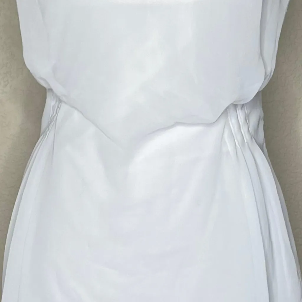 White Cap Sleeve Pleated Waist High Low Sheer Tunic Blouse Top Dress XS Romantic - Image 3
